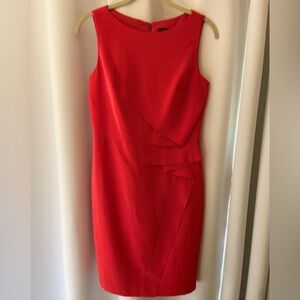 ANN TAYLOR Front Ruffle Red Sheath Dress S 2